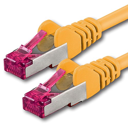 1aTTack.de 20m - gelb - 1 Stück - Netzwerkkabel CAT6a (10Gb/s) S-FTP CAT 6a Lankabel - GHMT Zertifiziert PIMF 500 MHz kompatibel zu CAT 5e CAT 6 CAT7 für Switch, Router, Modem, Internet
