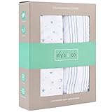 Ely's & Co. 2er Pack Wickelauflagen für Baby Junge — 100% Jersey Baumwolle — Sterne + Streifen blau