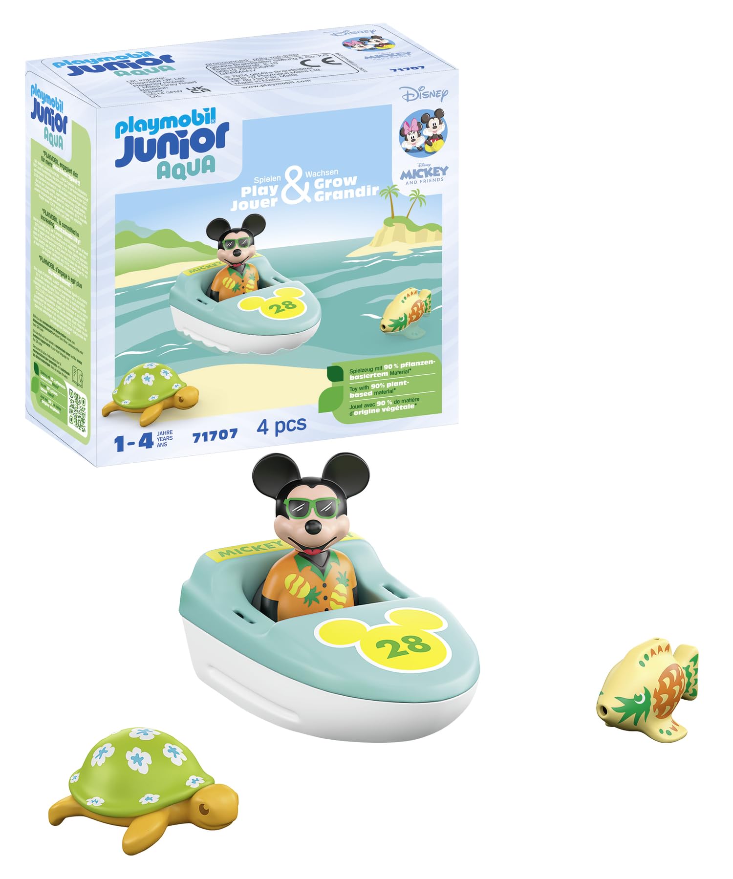 PLAYMOBIL JUNIOR & Disney 71707 Micky Maus' Bootstour, inklusive Schwimmboot und Meerestiere, nachhaltiges Spielzeug aus pflanzenbasierten Kunststoffen, für Kinder ab 1 Jahr