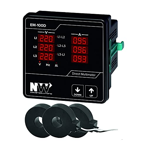 NWP EM-60D NW Einbaumessgerät Multimeter zur Messung von Strom (1A-100A), Spannung und Frequenz in 3-Phasigen Netzwerken - Für Schalttafel und Fronteinbau - Black Edition