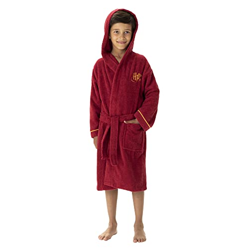 CTI Jungen Wb Red 10-12 Bademantel für Kinder, mit Kapuze, Bestickt, 100% Baumwolle, Harry Potter, Rot, 6 – 8 Jahre