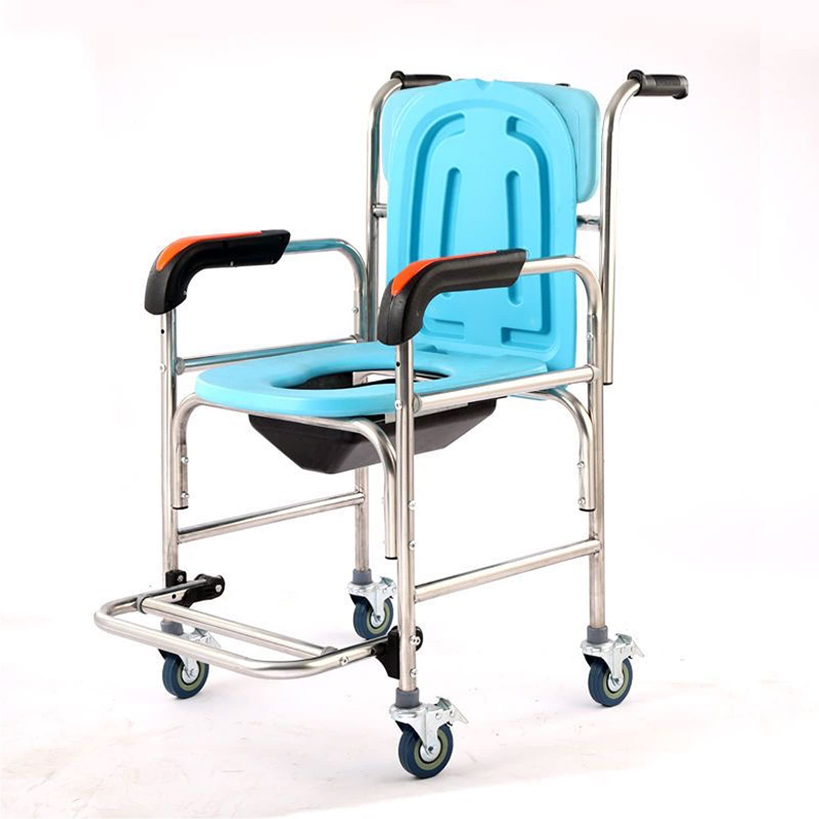 Höhenverstellbarer Duschstuhl mit Rollen und Armlehne für ältere Menschen - Rutschfester Nachttisch-Toilettenstuhl mit Rückenlehne und Toilette - Trägt bis zu 150 kg