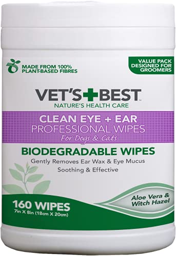 Vet's Best Clean Augen- und Ohrentücher Biologisch abbaubare professionelle Tücher für Hunde und Katzen, Packung mit 160 Stück