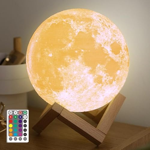 Moon Lamp, Moon Night Light mono living (4.7') LED with Stand Remote Control, Nursery Night Light Birthday Anniversary Gif.