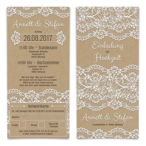 Hochzeitseinladungen Antwortkarte (20 Stück) - Kraftpapier Spitze - Hochzeitskarten Tickets
