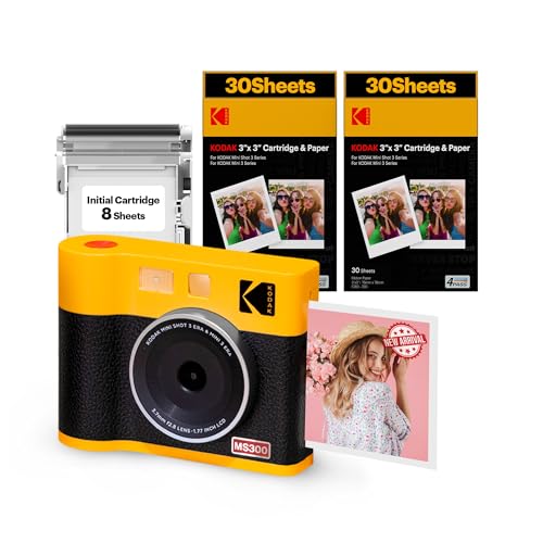 KODAK Mini Shot 3 ERA 4PASS 2-in-1 Sofortbildkamera und Fotodrucker (7,6x7,6cm) (Sofortbildkamera + Paket met 68 Blatts, Gelb)