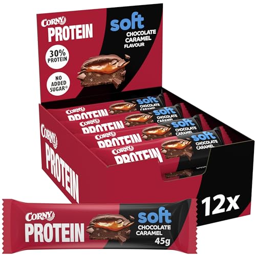 Protein Riegel Corny Soft Chocolate-Caramel, 30% Protein, Eiweißriegel ohne Zuckerzusatz, Vorratsbox 12x45g