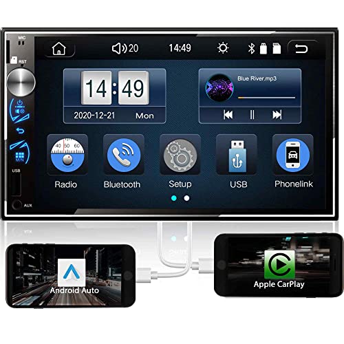 Tristan Auron Doppel Din Autoradio mit Mirrorlink für Carplay und Android - 7 Zoll Touchscreen - Rückfahrkamera Anschluss - Bluetooth Freisprecheinrichtung und Multimedia - HD (Model BT2D7030)