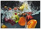 ARTland Spritzschutz Küche aus Alu für Herd Spüle 80x55 cm (BxH) Küchenrückwand mit Motiv Essen Obst Früchte unter Wasser Erbeeren Trauben Orange S6JP