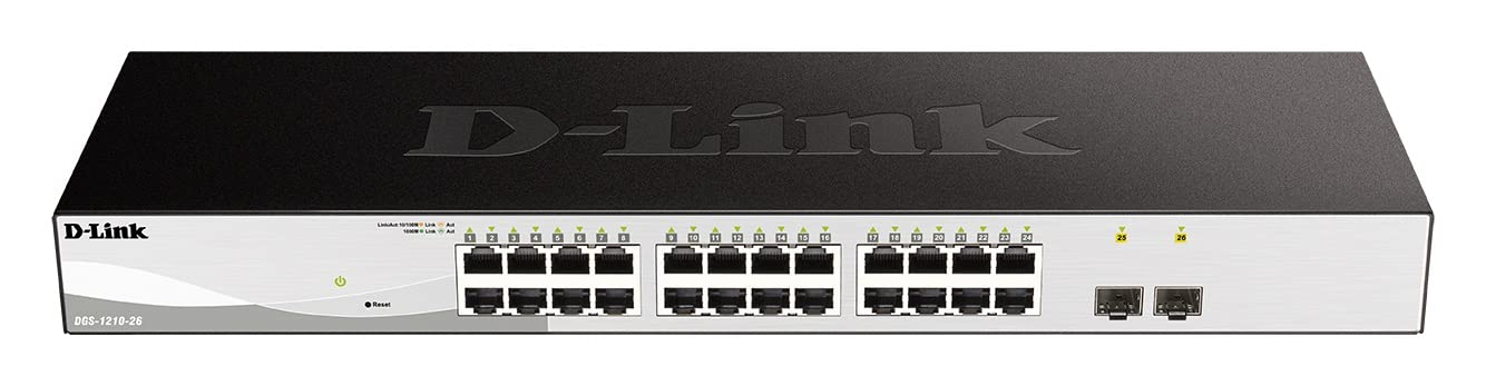 D-Link DGS-1210-26/E 26-Port Gigabit Smart Switch (24 x 10/100/1000 Mbit/s Base-T-Ports und 2 x 100/1000 Mbit/s SFP-Ports) - Nur EU-Netzkabel