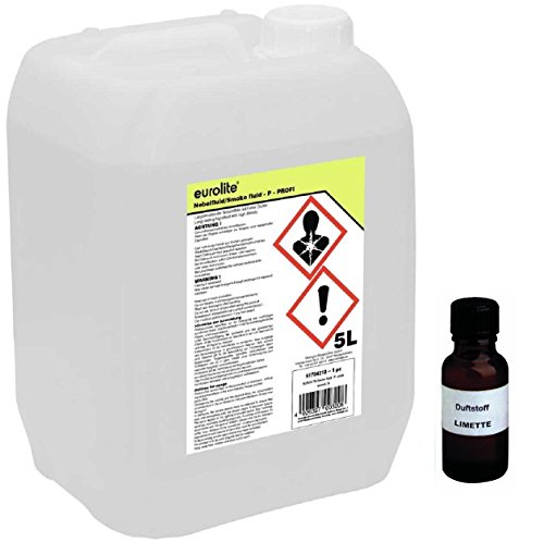 5 Liter Eurolite P (Profi) Nebelfluid + 30 ml Duftstoff Limette-Zitrone, Smoke-Fluid, Nebel-Fluid-Flüssigkeit für Nebelmaschine (5 L Fluid -P- + Duft Limette-Zitrone)