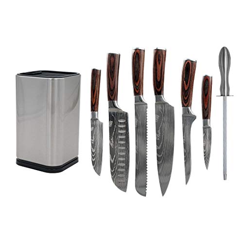 Pamura - 8er Set CHEFISSIMO - Küchenmesser Set - Messerset - Knife Set - Hochwertige & scharfe Klingen - Robust - Langlebig - Inkl. Messerblock