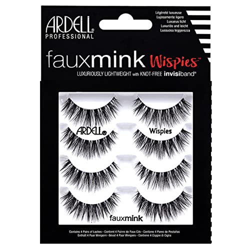 ARDELL Faux Mink Wispies 4 Pack, Wimpern aus Synthetikhaar, vegan, schwarz, black (ohne Wimpernkleber) ultraleicht, flexibel und wiederverwendbar 25 g