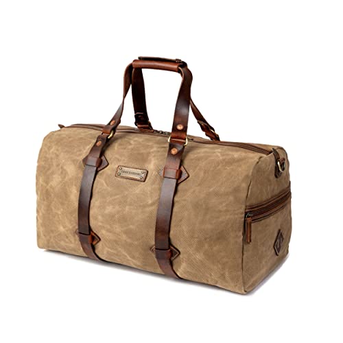 DRAKENSBERG Weekender 'Cody' - Wasserabweisende Reisetasche aus gewachstem Canvas und Leder, 50L - Khaki-Sand, DR00600