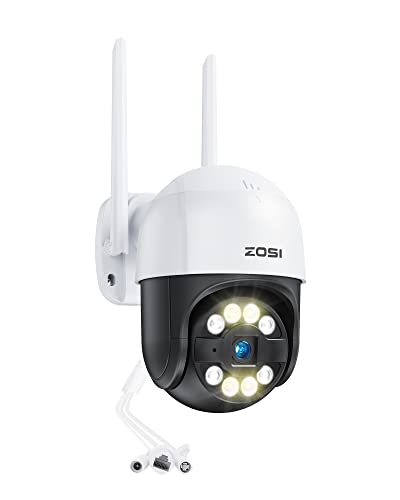 ZOSI PTZ Überwachungskamera Aussen WLAN, 355°/140° Schwenkbar 1080P WLAN IP Kamera Outdoor, Personen-/Fahrzeugerkennung, Nachtsicht in Farbe, 2-Wege Audio