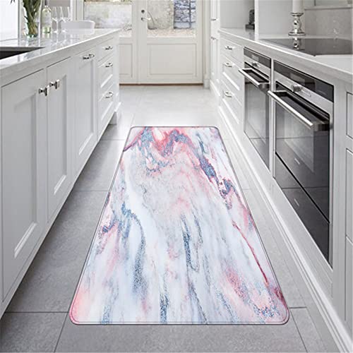 Teppich Läufer für Flur Küche Schlafzimmer Wohnzimmer 3D Elegant Bunt Marmor Muster Läufer rutschfest Küchenläufer Bad Teppiche Weich und Waschbar Lange Fußmatten (Farbe 5,60×180 cm)