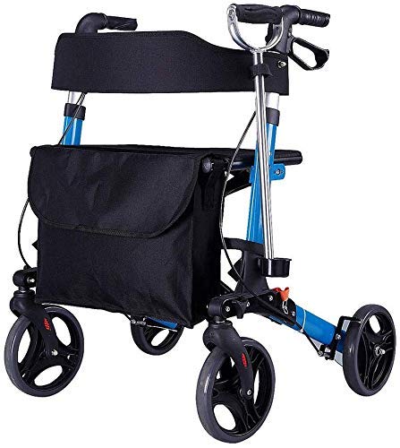 Rollator s Wheelchair Lightweight Folding Four Wheel Rollator with Leather Padded Seat, Lockablebrakes, Ergonomic Handles, and Carry Bag, Limited Mobility Aid,Black Walking Fra