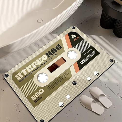 Audiokassette Kieselgur-Badematte Super saugfähig schnell trocknende kreative Duschmatte rutschfeste Badewanne mit Gummirückseite WC-Bodenpolster