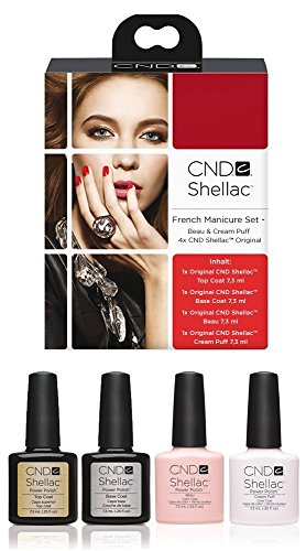CND Shellac UV/LED Nagellack French Manicure, Top Power Base Beau/Cream Puff 7,3 ml – 4 Stück