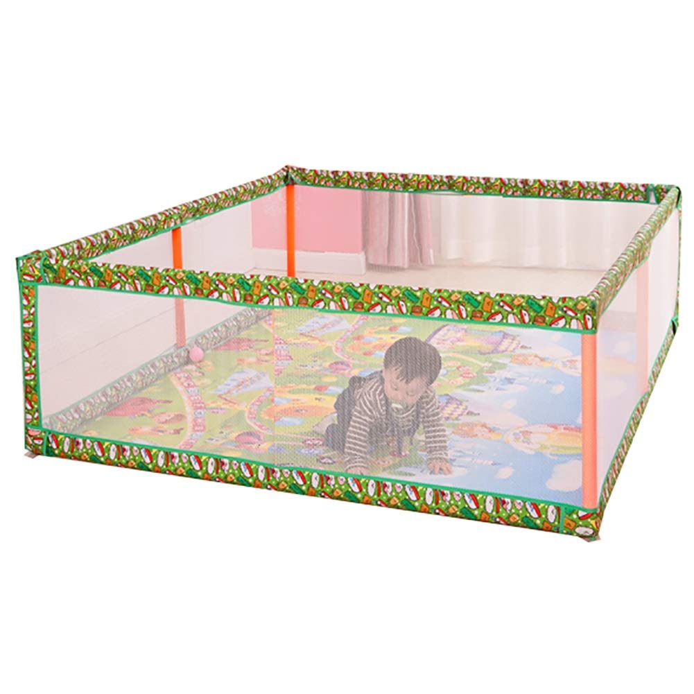 Laufgitter Baby Spiel Zaun Kinder Kleinkind Krabbeldecke Geländer Marine Ball Pool Indoor Sicherheitszaun mit Matte (Farbe : Green, größe : 150×190×60cm)