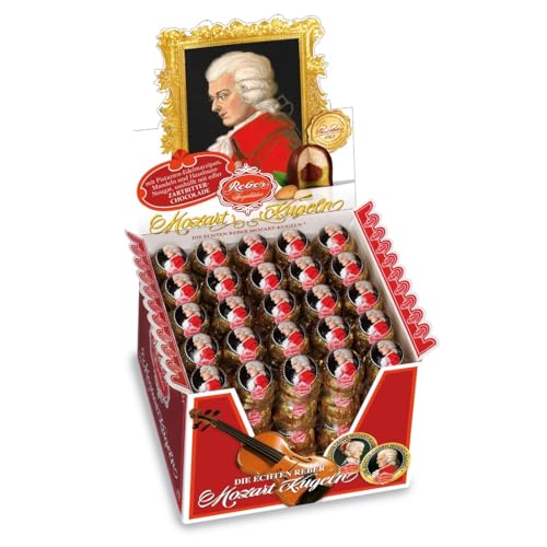 Reber Echte Reber Mozart-Kugeln, Pralinen aus Zartbitter-Schokolade, Marzipan, Nougat, Tolles Geschenk, 100er-Aufstellkarton