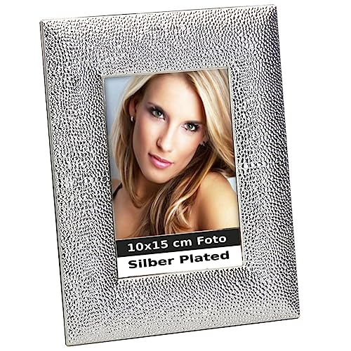 Deluxe Portraitrahmen Leder Dekor 10x15 cm Foto Premium Silber Plated edel versilbert in Top Verarbeitung