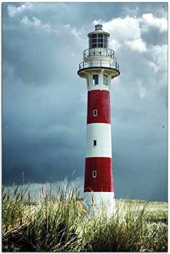 Wallario Garten-Poster Outdoor-Poster - Leuchtturm am Strand in Premiumqualität, Größe: 61 x 91,5 cm, für den Außeneinsatz geeignet
