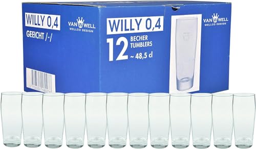Van Well Willibecher 0,4l 12er Set - Premium Biergläser 0,4 Liter - Robustes Bierglas, Spülmaschinengeeignet, Geeicht - Pint Gläser in Gastronomiequalität - Trinkglas 400 ml für Gastronmie und Zuhause