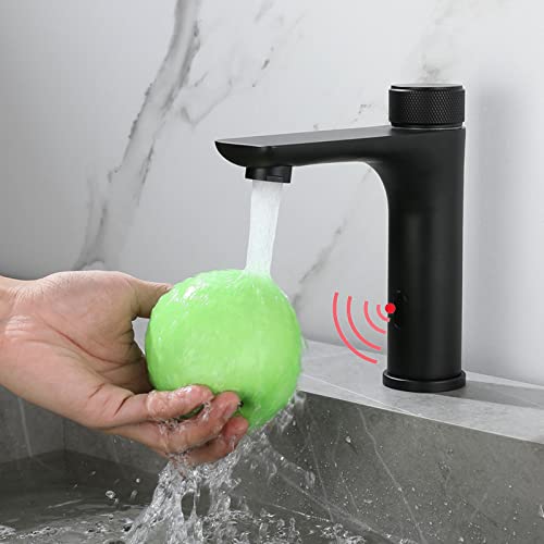 LPLYAA Handwaschsensor, automatischer Waschbeckenmischer für Badezimmer, Waschbecken für Badezimmer, Infrarot-Sensor, Schwarz Vision
