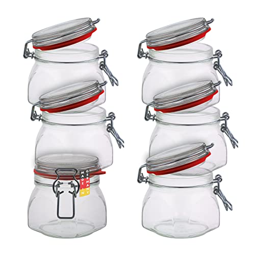 Flaschenbauer - 6-teiliges Set Drahtbügel-Vorratsgläser 630ml, geeignet als Einmach- und Fermentierglas, zur Aufbewahrung, zum Befüllen, leere Gläser mit Drahtbügel - Made in Germany
