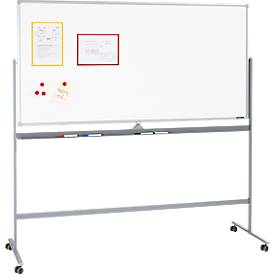 Schäfer Shop Select Mobiles Whiteboard, weiß lackiert, drehbare Tafel, 4 Lenkrollen, 900 x 1800 mm