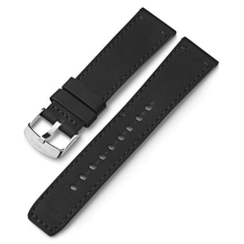 Timex 22mm Genuine Leather Quick-Release Strap – Black Matte with Silver-Tone Buckle