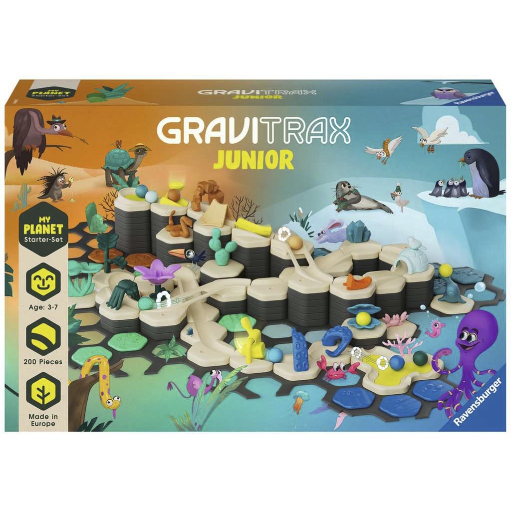 Ravensburger GraviTrax Junior Starter-Set XXL - Erweiterbare Kugelbahn für Kinder, Murmelbahn aus umweltfreundlichen Materialen mit Themenwelten, Lern