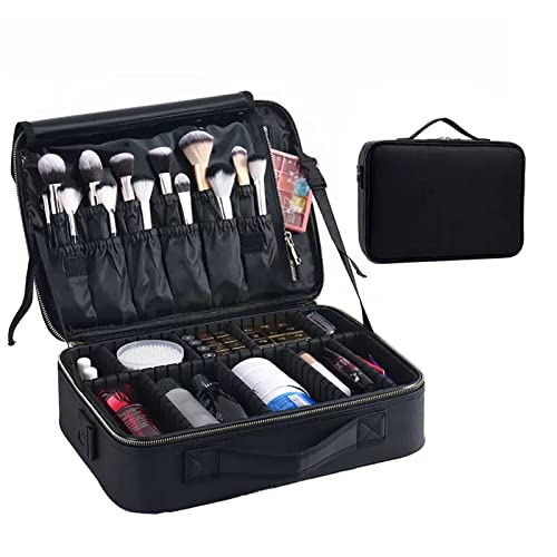 Kosmetiktasche Portable Reise Make Up Tasche,Verstärkter Tragegriff, Frei Verstellbare Trennwände, Kosmetiktasche Professioneller Reise Make Up Tasche Artist Train Case Trolley Makeup Organizer (Colo