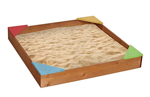 Sandkasten aus Holz mit bunten Ecksitzen 90 x 90 cm