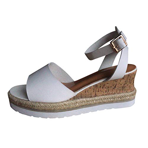 Sandalen Frauen Retro Mode Open Toe Knöchel Platform Wedges Schuhe (39,Weiß)