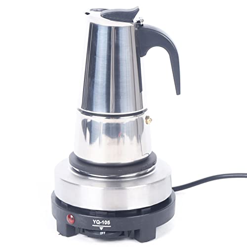 SanBouSi Espressokocher Elektrisch Kaffeekocher Mokkakanne aus Edelstahl, Kaffekannen Espresso Kocher mit Elektroherd 200-300 ml (4 Tassen, 200 ml)
