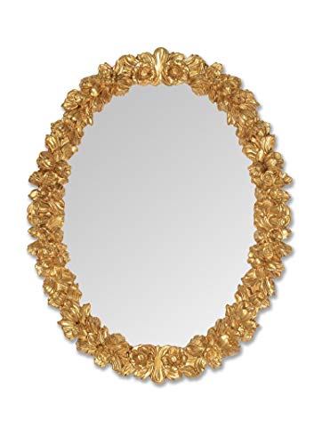 MO.WA Wandspiegel Spiegel Blattgold 74x94 Ovaler Dekospiegel Klassischer Holzspiegel oval Gold Romantischer Dekorativer Spiegel - hochwertiger Spiegel Barock Wohnzimmer Schlafzimmer