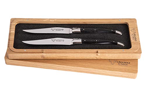 Laguiole en Aubrac Steakmesser - Set aus 2 Steakmessern - Griff aus Ebenholz - Original mit Zertifikat | Holz-Leute