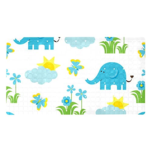 Badewanne Antirutschmatte Baby Badewannenmatte Anti-Rutsch mit Saugnäpfen Elefant Blau Muster Badezimmer Badewannen Massage Duschmatte
