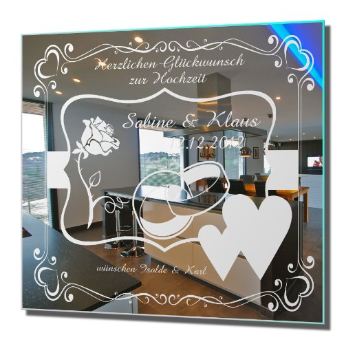 Motivspiegel Hochzeit 9 Spiegel mit Gravur Geschenk zur Hochzeit Wandbild Dekoration (45x45cm)