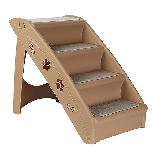 4-stufige Haustiertreppe, rutschfeste Haustiertreppe, tragbare, Faltbare Hundetreppe for Bett, Sofa und Hochbettklettern (Color : Brown)