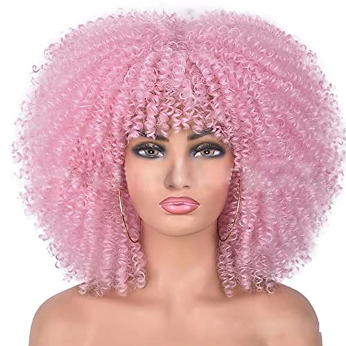 Lange lockige Afro-Perücke mit Pony für schwarze Frauen Afro Bomb Kinky Curly Hair Wig Volle und weiche synthetische Perücken 18 Zoll (J)