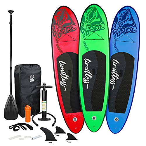 ECD Germany Aufblasbares Stand Up Paddle Board Set Limitless Grün, 308 x 76 x 10 cm, aus PVC, Alu-Paddel, Komplettes Zubehör, SUP Board Paddling Board Paddelboard Surfboard Surfbrett Paddelbrett
