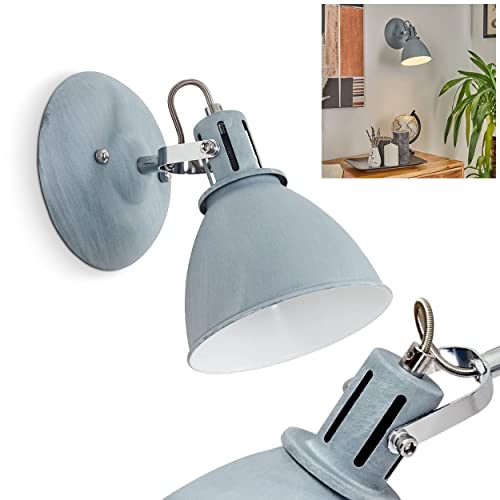 Wandleuchte Koppom, Wandlampe aus Metall in Grau-Blau/Weiß, 1-flammig, mit verstellbarem Lampenschirm, 1 x E14-Fassung, 40 Watt, Retro-Design
