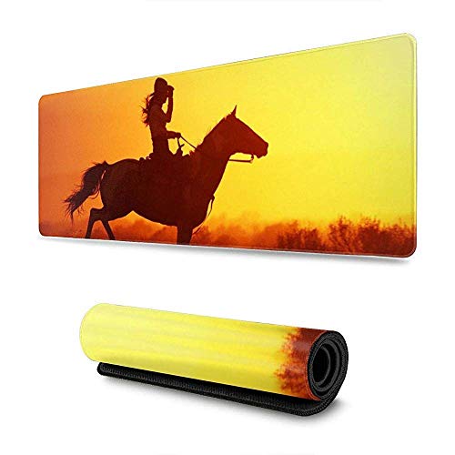 GXGZ Cowgirl On Horse Sunset.Net Gaming-Mauspad XL, erweitertes großes Mauspad-Schreibtischpad, Mousepad mit genähten Kanten, langes rutschfestes Mäusepad auf Gummibasis, 31,5 x 11,8 Zoll