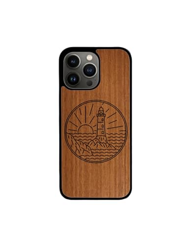 Enowood Schutzhülle aus Holz für iPhone 12 Pro Max – Motiv: Leuchtturm – Makore