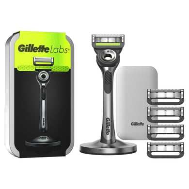 GilletteLabs Rasierer für Männer mit Reinigungs-Element und Reise-Etui zur Aufbewahrung für unterwegs, 1 Griff 5 Klingen, Premium-Magnetdock