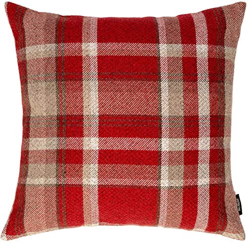 McAlister Textiles Heritage | Gefülltes Kissen für Sofa, Couch in Rot | 50 x 50cm | gewobenes Tartan-Muster kariert | Deko Kissen für Sofa pflegeleichtes Wolle-Gefühl