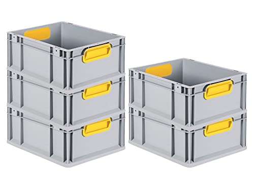 SparSet 5x Eurobox NextGen Color | HxBxT 17x30x40cm | 16 Liter | Griffe gelb geschlossen | Glatter Boden | Eurobehälter, Transportbox, Transportbehälter, Stapelbehälter